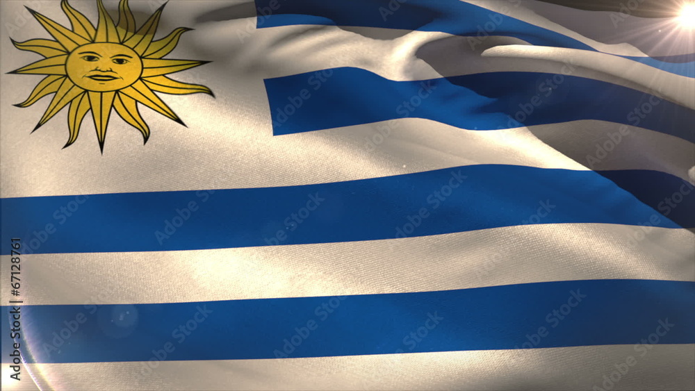 Large uruguay national flag waving