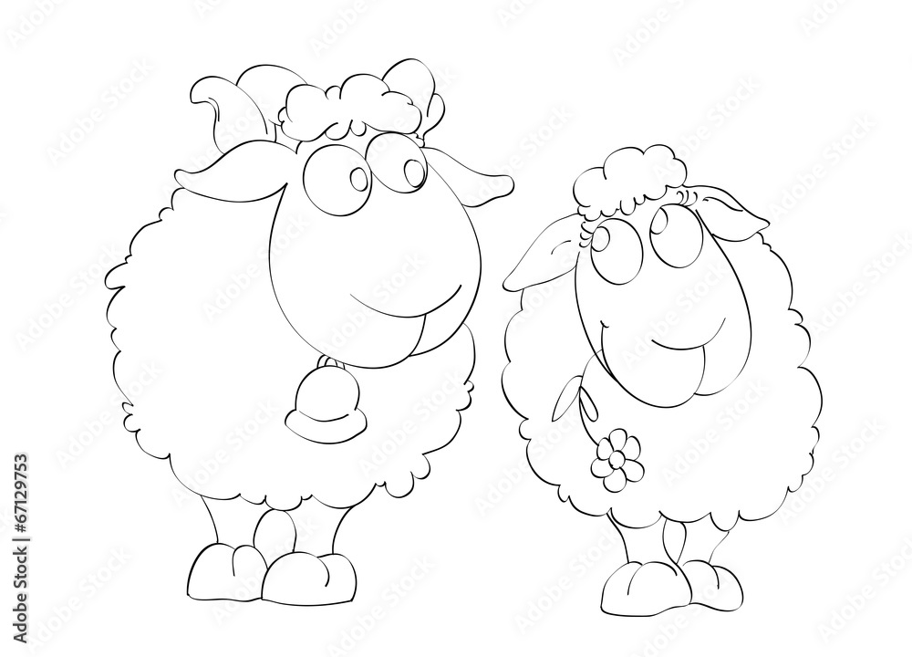 Contour of two funny sheep on the isolated white background Contour of two funny sheep on the isolated white background