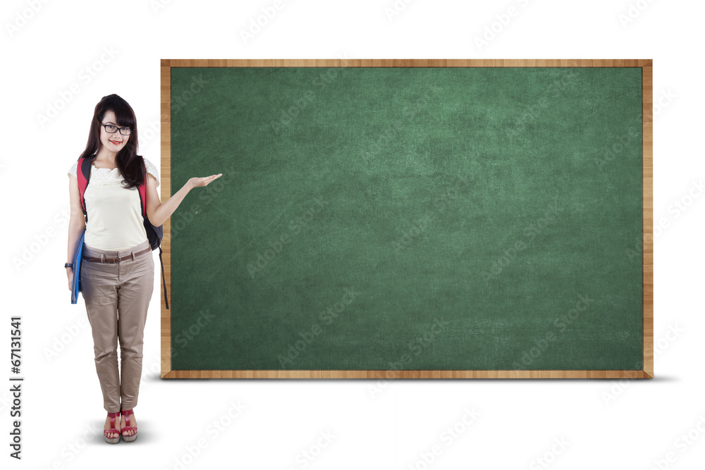 College student presenting empty copyspace College student presenting empty copyspace