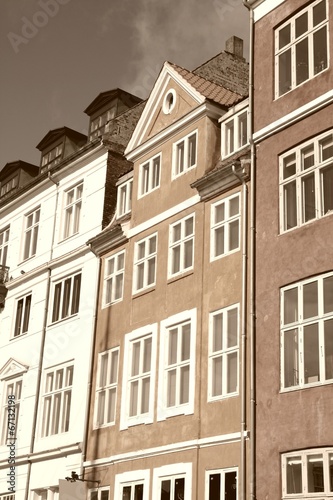 Copenhagen - Nyhavn Street. Sepia tone filtered image.