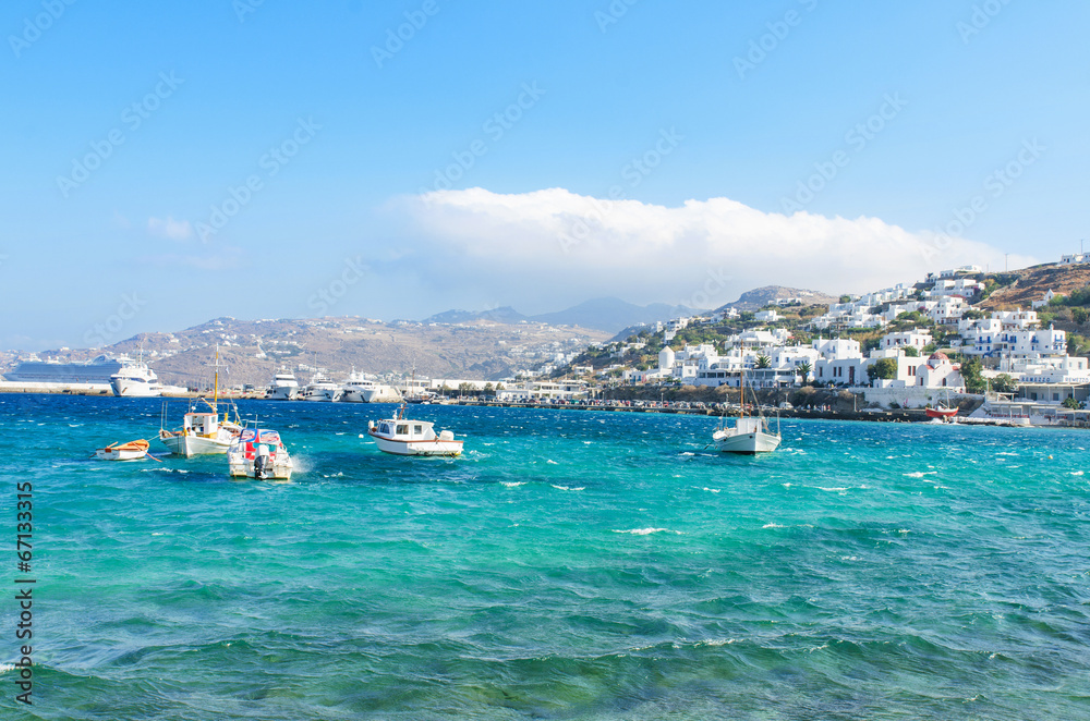 Small Fishing boats in the Famous Mykonos Island.