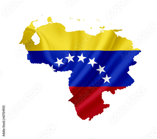 Map of Venezuela with waving flag isolated on white