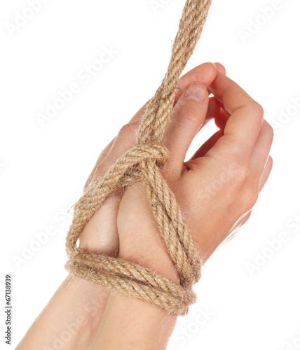 Tied hands, isolated white