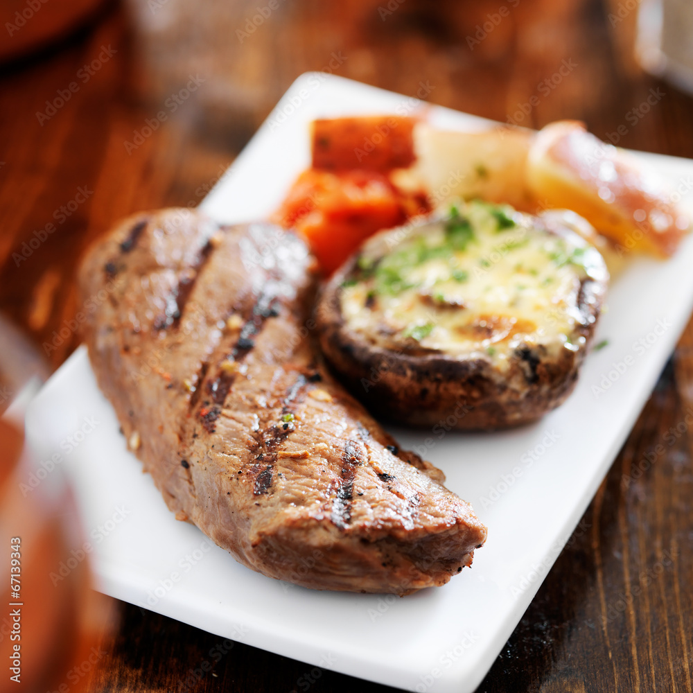 grilled steak with potatoes and stuffed mushroom grilled steak with potatoes and stuffed mushroom