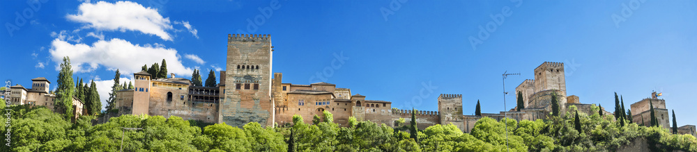 Panorama of the famous Alhambra palace in Granada, Spain.