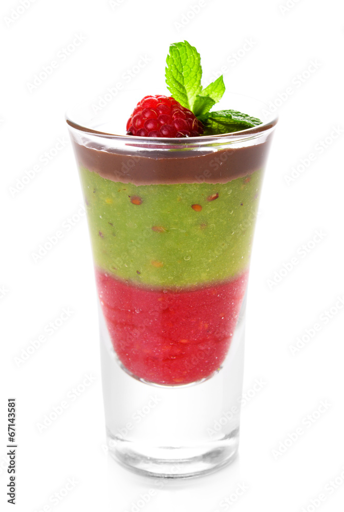 Glass of kiwi fruit and raspberry smoothies isolated on white Glass of kiwi fruit and raspberry smoothies isolated on white