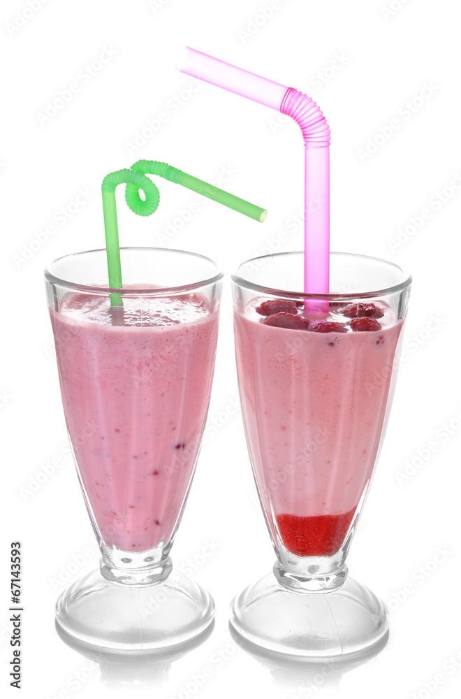 Glasses of raspberry and red currant smoothies Glasses of raspberry and red currant smoothies