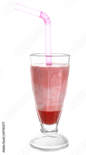 Glass of raspberry smoothie drink isolated on white