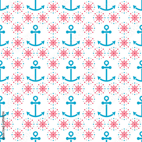 Seamless sea pattern with anchors, hand wheels