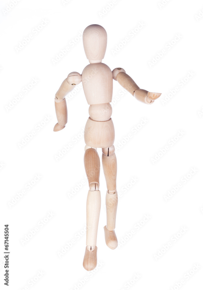 Wooden hinged dummy representing running person Wooden hinged dummy representing running person