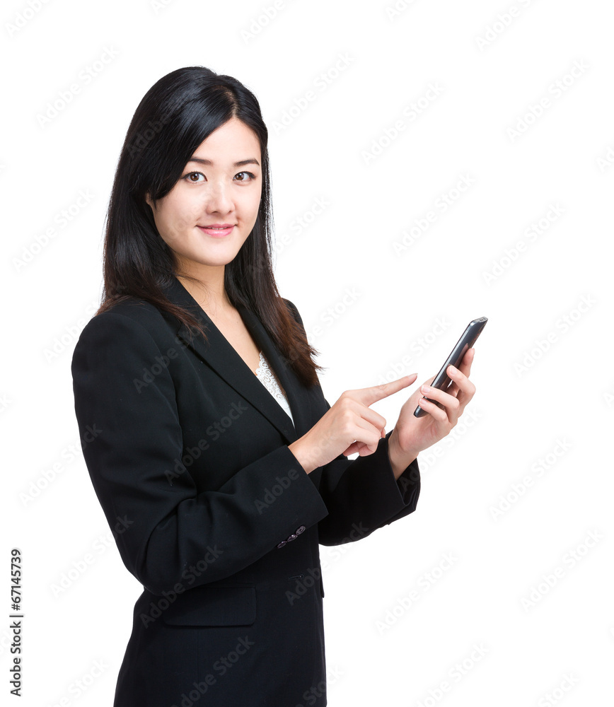 Business woman touch on cellphone Business woman touch on cellphone