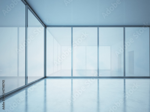 Office interior with glossy panels