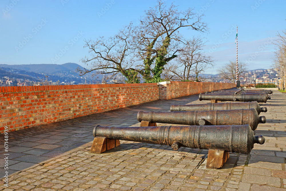 old iron cannon on Buda hill in Budapest, Hungary