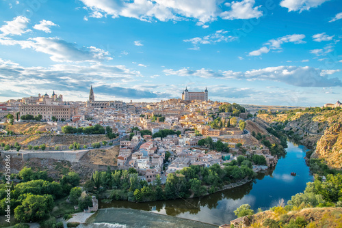 Panoramic view of the historic city of Toledo with river Tajo in