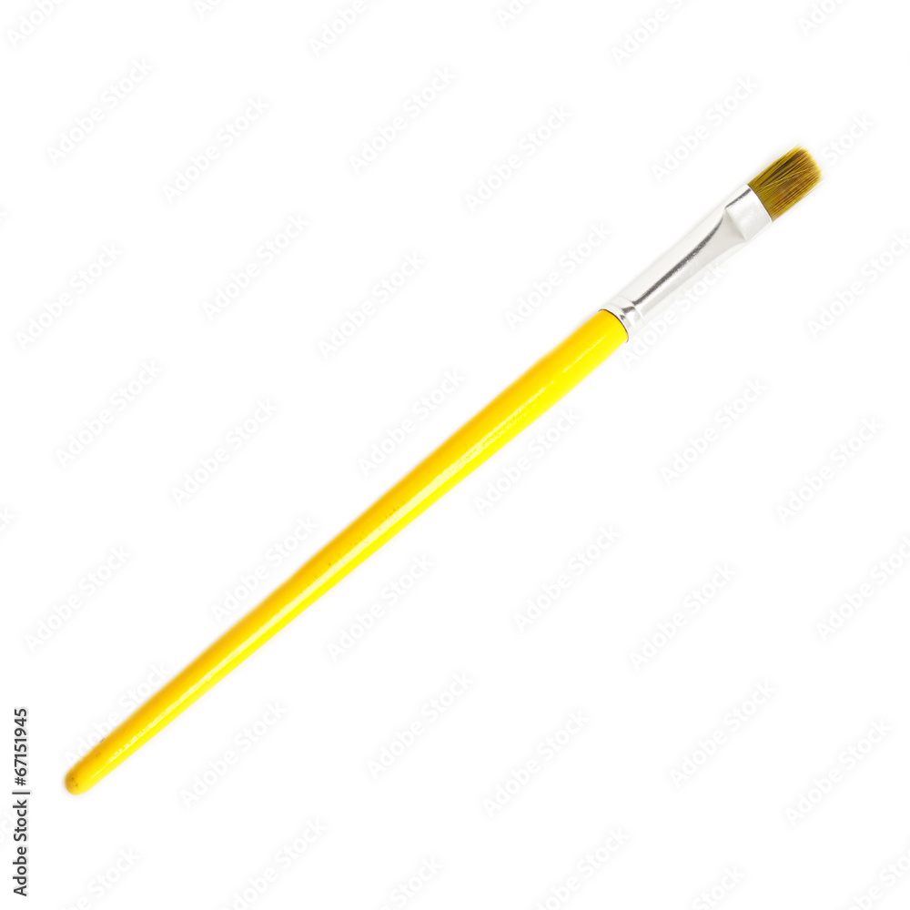 Wooden yellow Paint Brush isolated over white