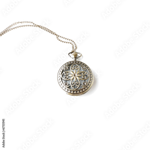 Pocket watch on a chain isolated on white