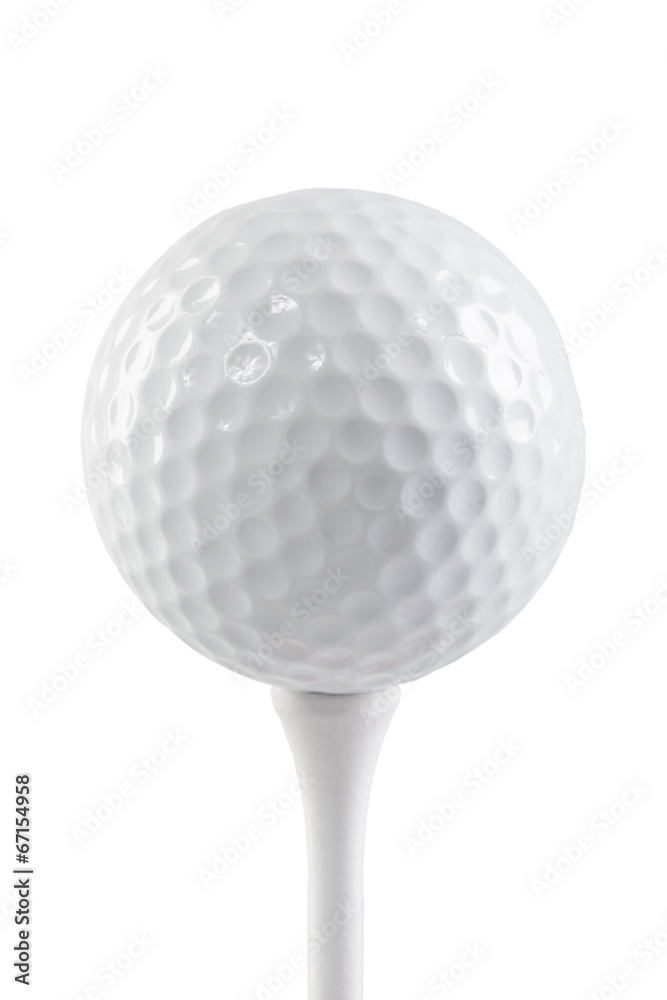 golf ball on a stand isolated on white background macro golf ball on a stand isolated on white background macro