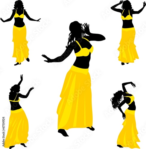 Five silhouettes of belly dance dancer