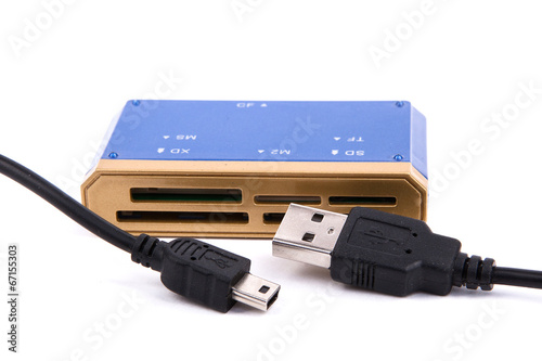 external usb cardreader and usb cabel isolated on white backgrou