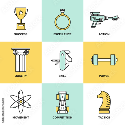 Business development skills flat icons set