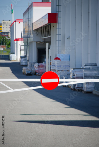 Stop sign before entering the warehouse.