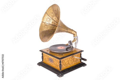 Old gramophone isolated on a white background