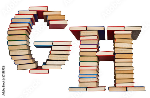 Alphabet made out of books, letters G and H
