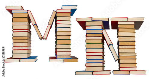 Alphabet made out of books, letters M and N