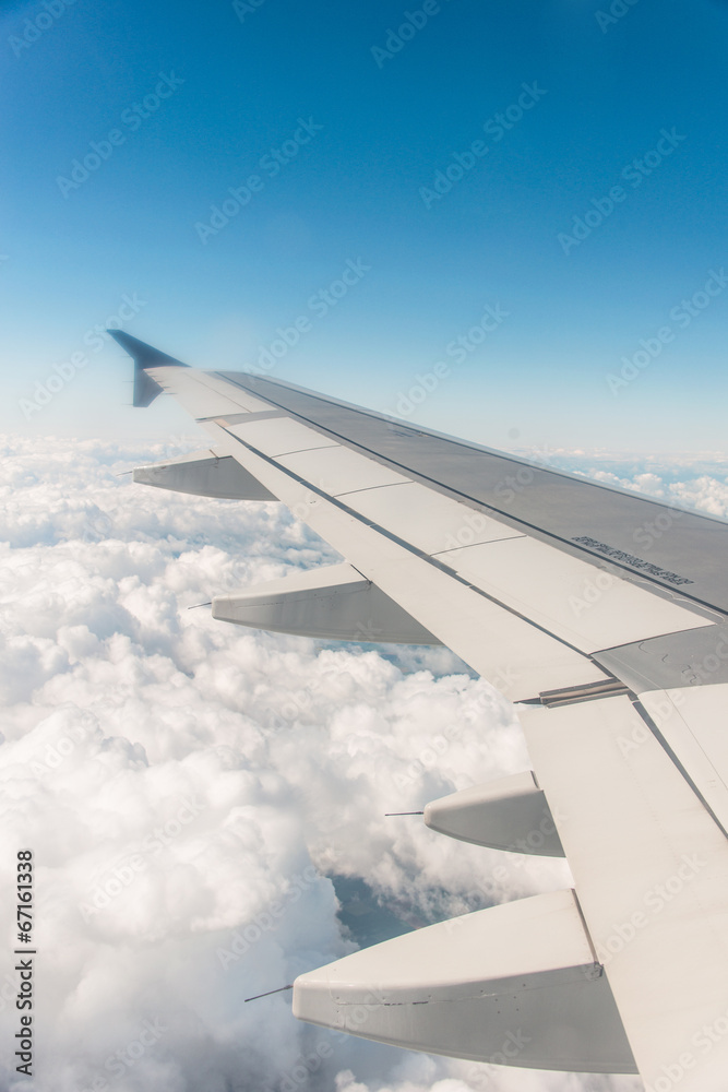 Airplane wing out of window