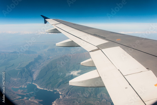 Airplane wing out of window