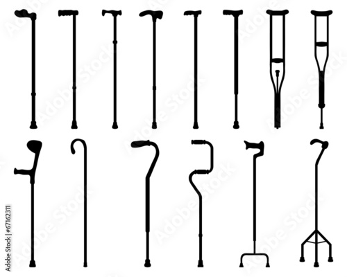 Black silhouettes of sticks and crutches, vector