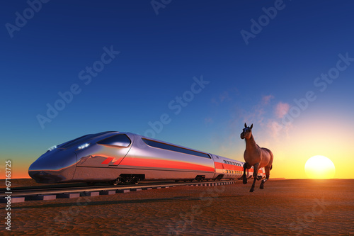 The locomotive and horse