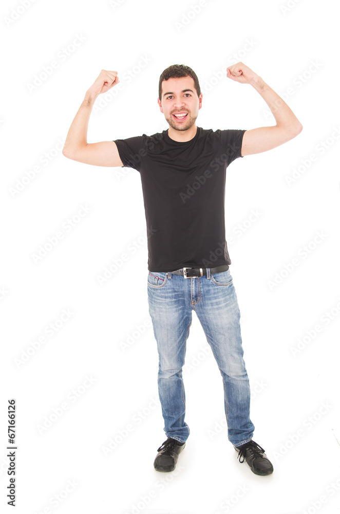 hispanic young man posing with arms up hispanic young man posing with arms up