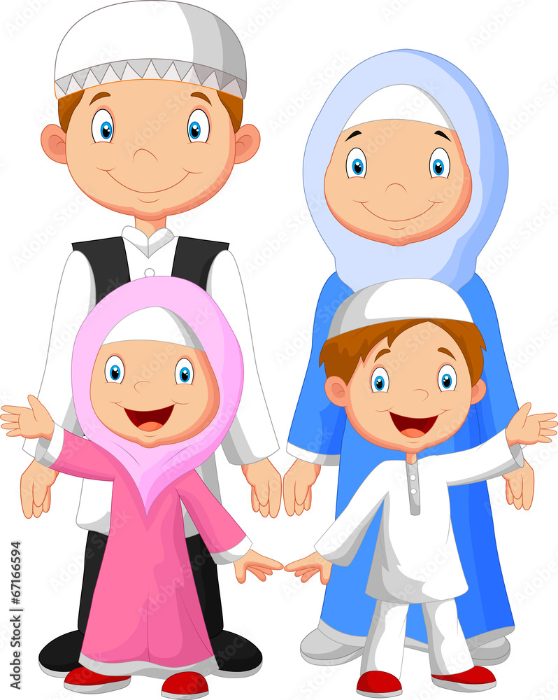 Happy Muslim family cartoon