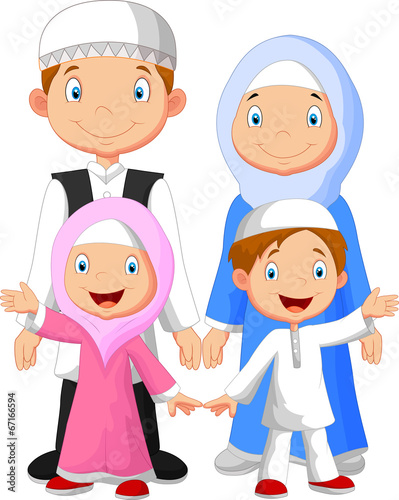Happy Muslim family cartoon