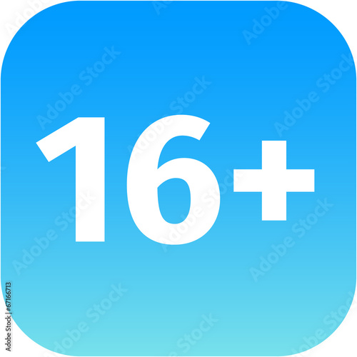 Restriction on age 16+ - blue and white icon