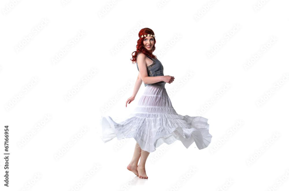 young gypsy woman dancing isolated on white background young gypsy woman dancing isolated on white background