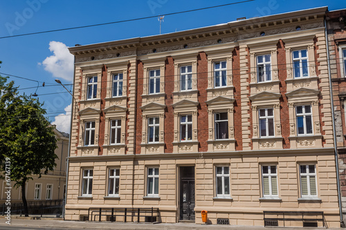 Facade of newly renovated stylish tenement in Katowice