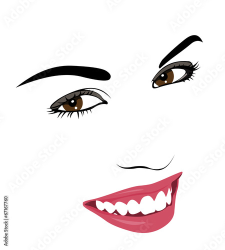 Happy smiling woman. Outline simple layered vector illustration.