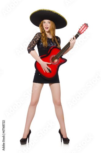 Woman in sombrero hat with guitar © Elnur