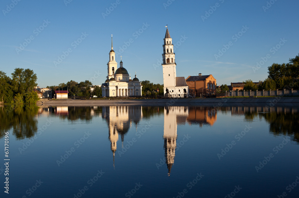 Leaning Tower and the Spaso-Preobrazhensky Cathedral. Nevyansk.