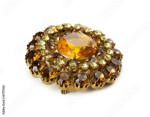 vintage brooch with gemstones on the white background Fototapet