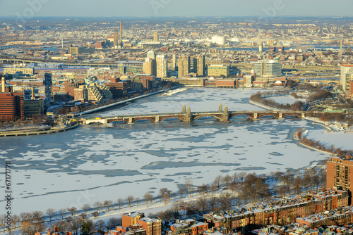 Boston  Back Bay, Charles River and Longfellow Bridge in winter