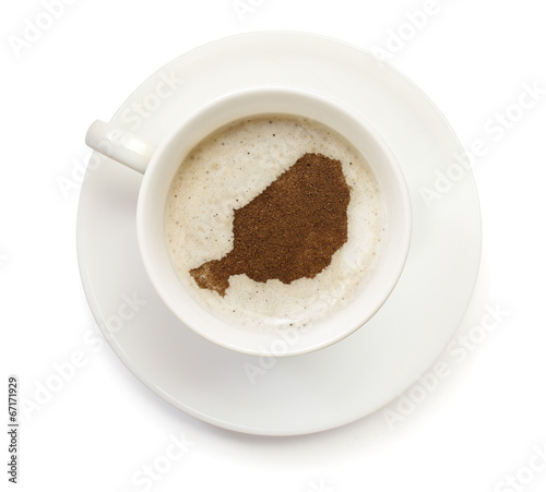Cup of coffee with foam and powder in the shape of Niger.(series