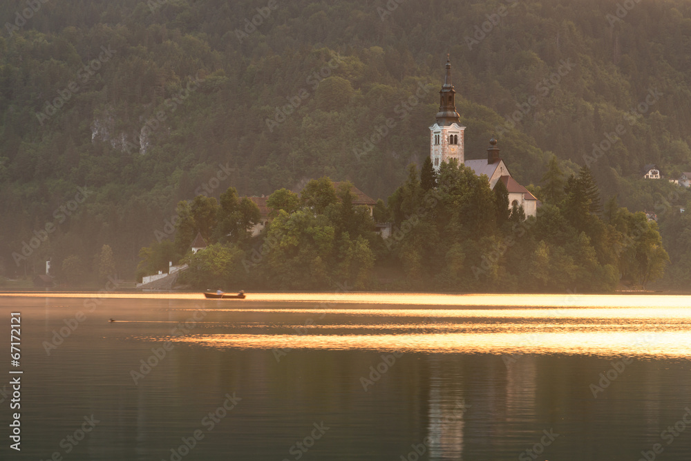 Picturesque church on Bled island, lake Bled, Slovenia