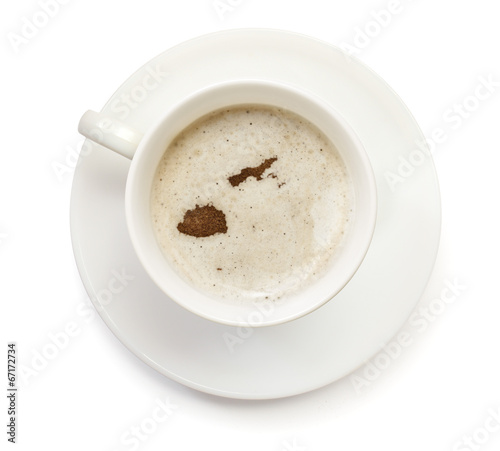Cup of coffee with foam and powder in the shape of Fiji.(series)