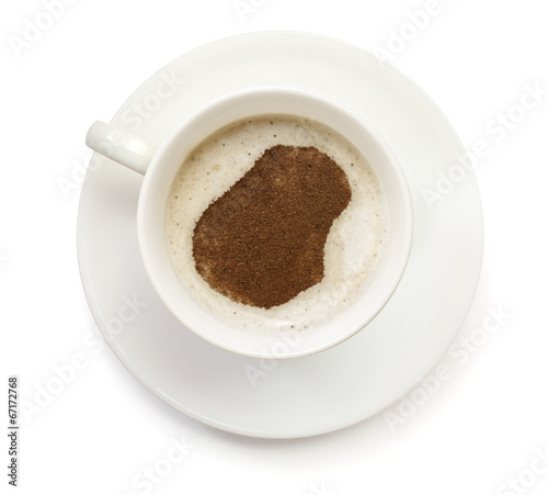 Cup of coffee with foam and powder in the shape of Nauru.(series