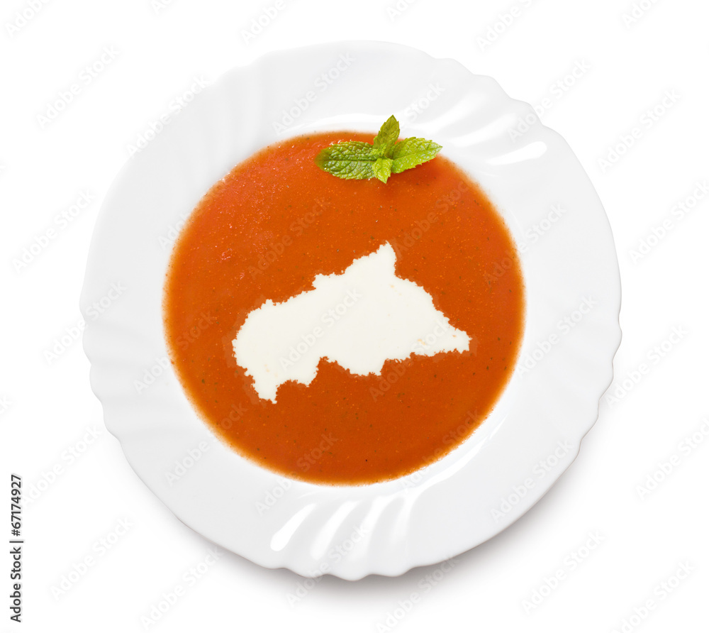Plate tomato soup with cream in the shape of Central African Rep Plate tomato soup with cream in the shape of Central African Rep