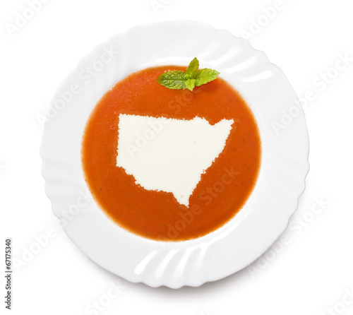 Plate tomato soup with cream in the shape of New South Wales.(se
