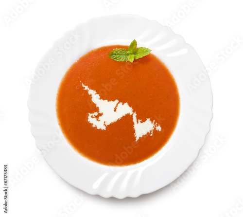 Plate tomato soup with cream in the shape of Newfoundland.(serie